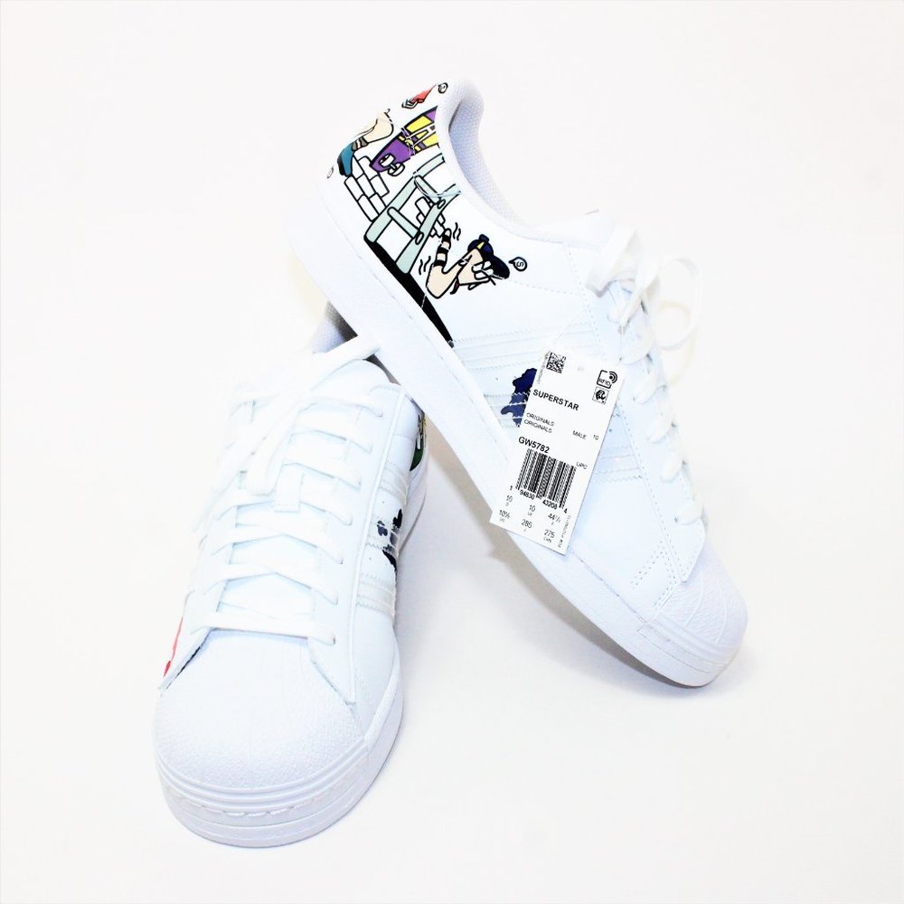 Adidas Superstar White "Painted Comic Art" Classic Shell Toe Men's 10.5 NWT! - Picture 5 of 12
